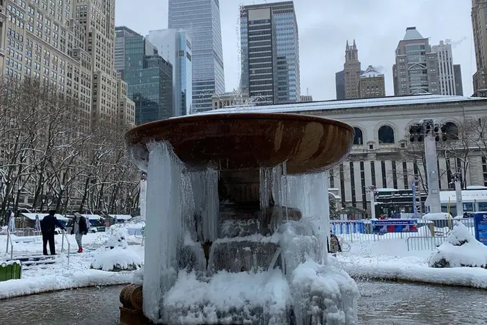 Frozen fountain in Bryant Park